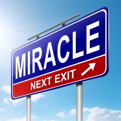 Illustration depicting a roadsign with a miracle concept Sky background