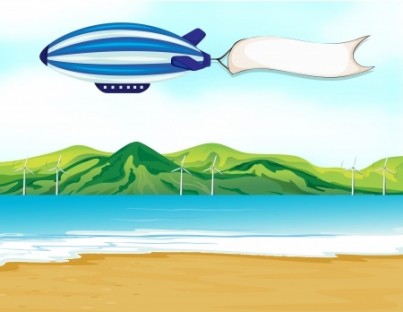 Illustration of a stripe airship with a white banner